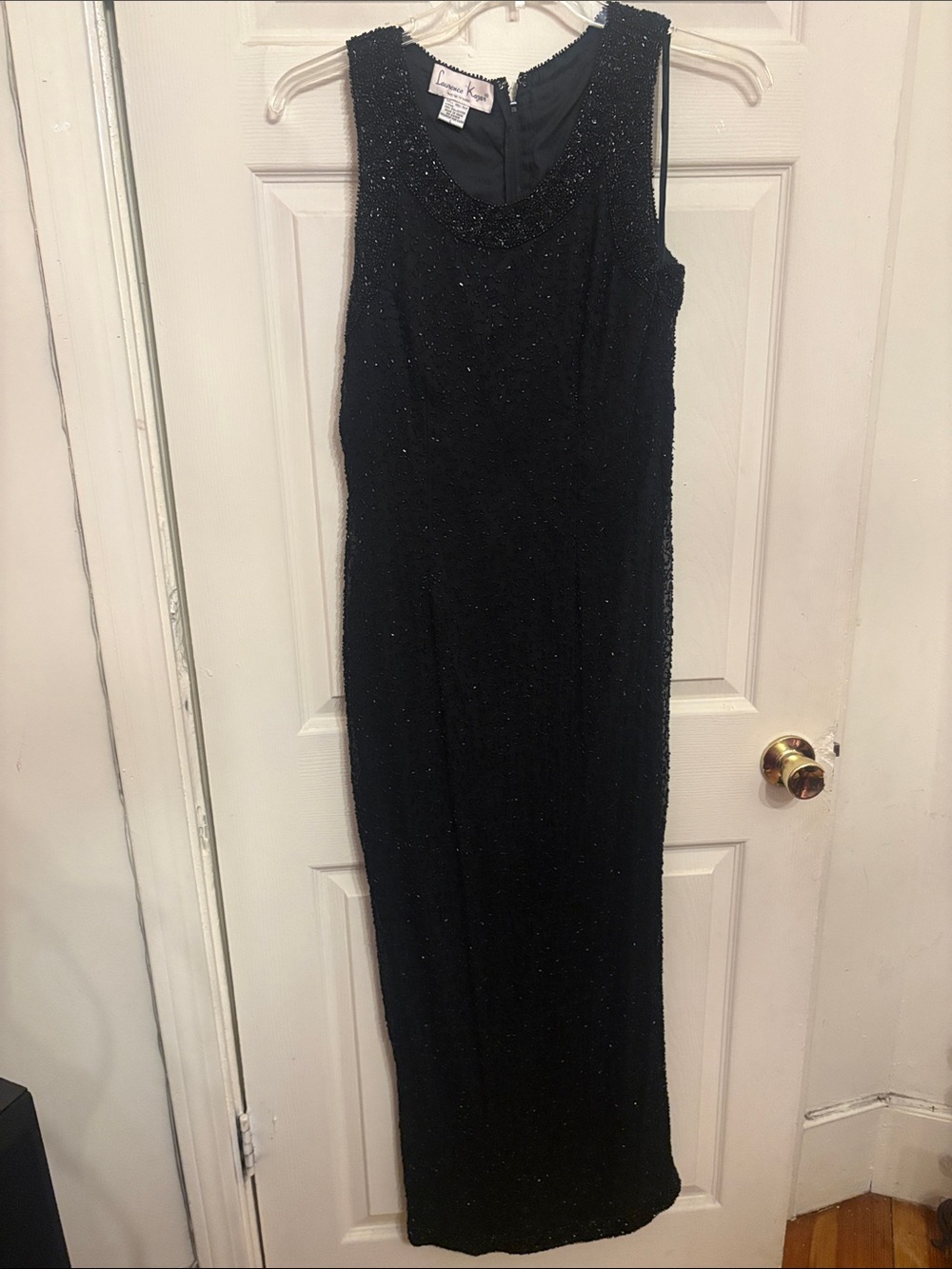 Laurence Kazar Black Beaded Sleeveless Maxi Gown